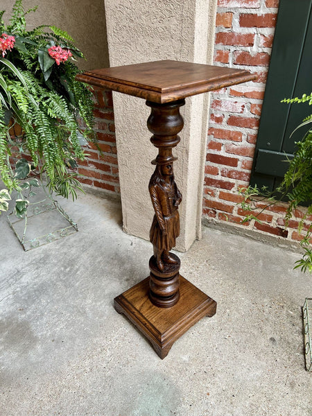 Antique French Pedestal Plant Stand Display Breton Brittany Carved Oak Baluster