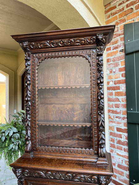 19th century French Bookcase Cabinet Carved Oak Black Forest Renaissance Display
