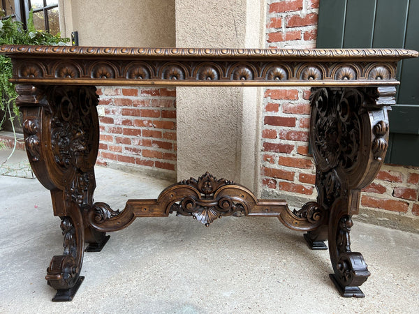 19th century French Console Sofa Table Louis XIV style Carved Walnut Lyre Scroll