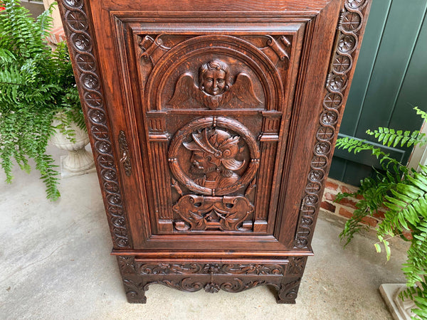Antique French Carved Oak Storage Cabinet Renaissance Roman Centurion 19th cent