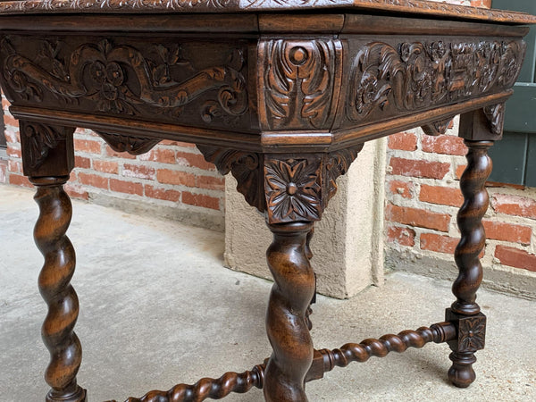 19th century French TABLE BARLEY TWIST Carved Oak Center Hall Sofa Renaissance