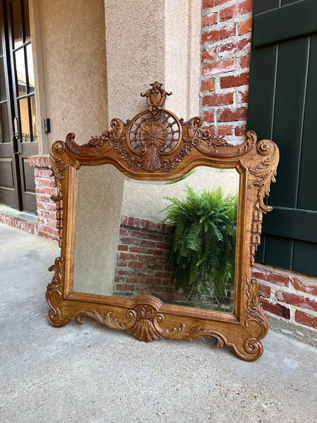 Antique French Wall Mirror Louis XV Carved Oak Stripped Finish 19th century