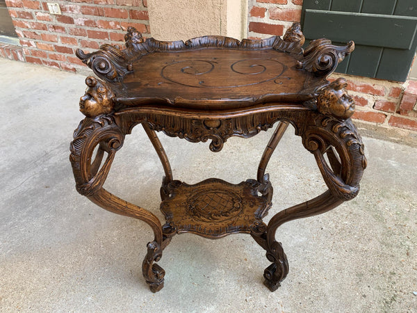 19th century French Carved Oak Sofa Dessert Table Serving Tray Louis XV Cherub