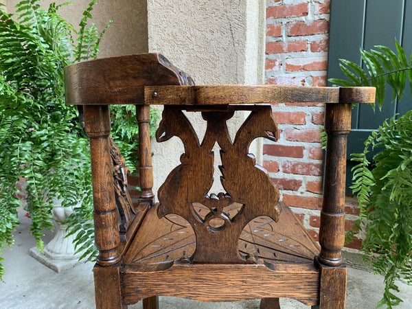Antique French Carved Oak Corner Arm Chair Renaissance Louis XIV style