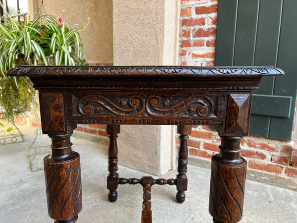 Antique English Carved Oak Hall Sofa Table British Tudor c1900