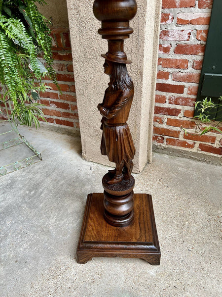 Antique French Pedestal Plant Stand Display Breton Brittany Carved Oak Baluster