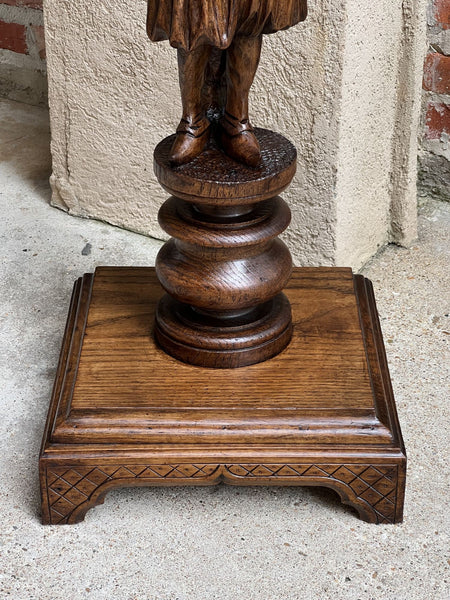 Antique French Pedestal Plant Stand Display Breton Brittany Carved Oak Baluster