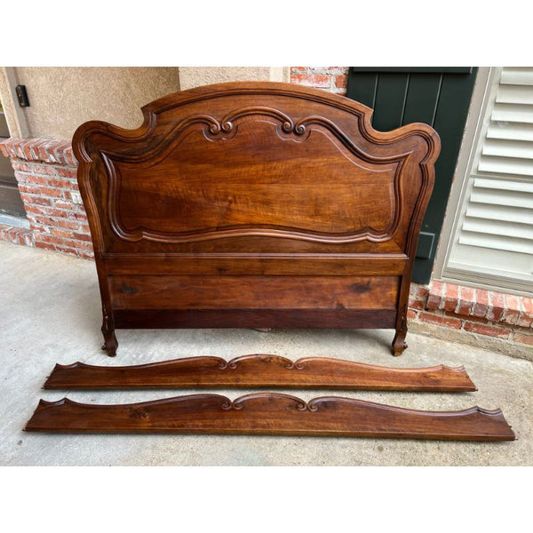 Antique French Louis XV Style Bed Carved Walnut Parisian European Size w Rails
