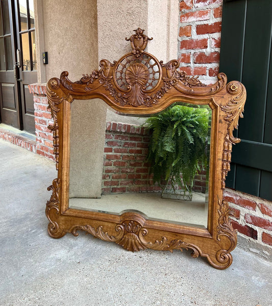 Antique French Wall Mirror Louis XV Carved Oak Stripped Finish 19th century