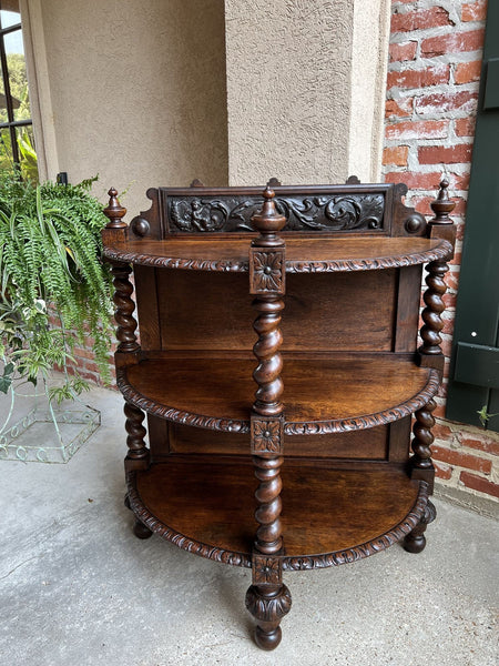 19th century French Demilune Table Bookcase Barley Twist Carved Oak Louis XIII