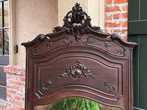 Antique French Trumeau Pier Wall Mirror Louis XV Carved Oak 19th century