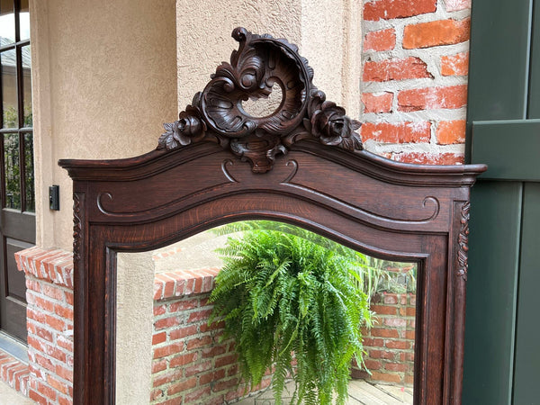 Antique French Pier Console Wall Mirror Louis XV Carved Oak 19th century