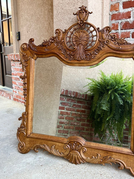 Antique French Wall Mirror Louis XV Carved Oak Stripped Finish 19th century