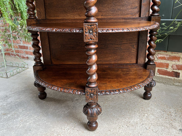 19th century French Demilune Table Bookcase Barley Twist Carved Oak Louis XIII