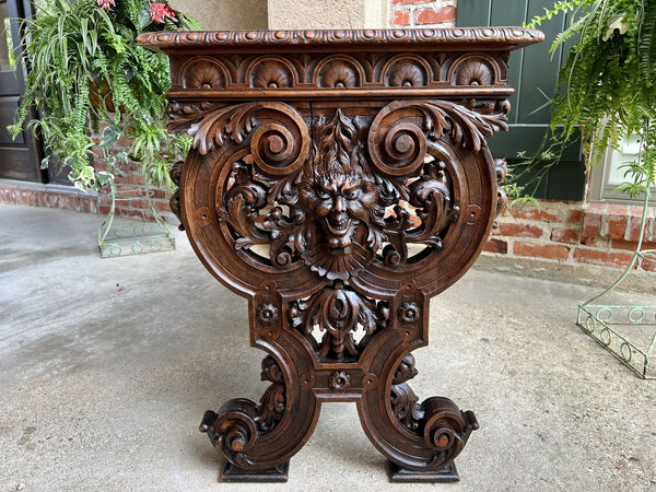 19th century French Console Sofa Table Louis XIV style Carved Walnut Lyre Scroll