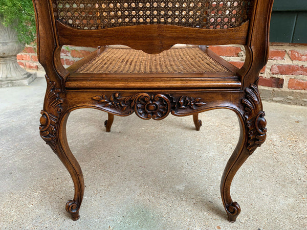 Antique French Carved Oak Vanity Bench Stool Chair Cane Seat Louis XV  Dressing