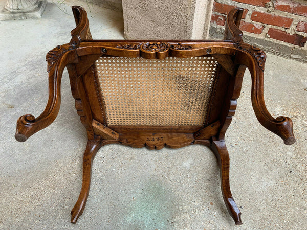 Antique French Carved Oak Vanity Bench Stool Chair Cane Seat Louis XV  Dressing