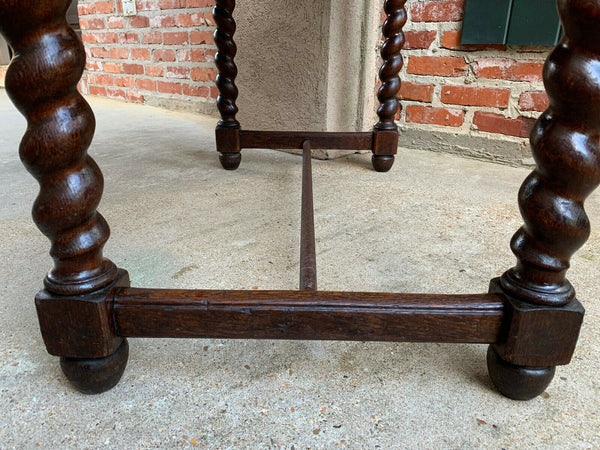 Antique English Carved Oak BARLEY TWIST Sofa Hall TABLE w MARBLE Jacobean style