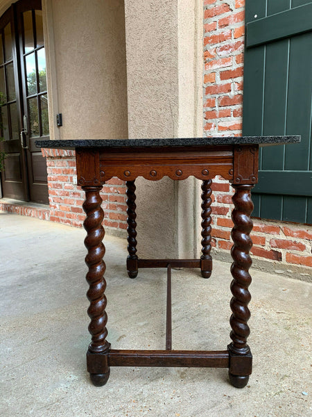 Antique English Carved Oak BARLEY TWIST Sofa Hall TABLE w MARBLE Jacobean style