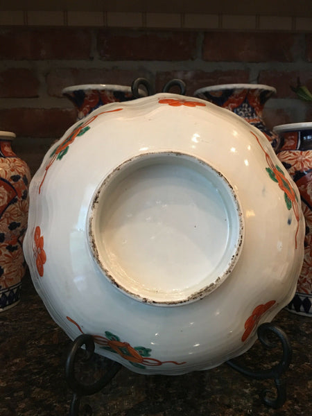 Large Antique Imari Scalloped Bowl Japanese Ceramic Porcelain Hand Painted