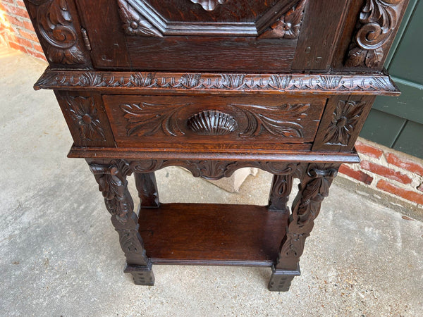 19th century Antique English Cabinet Bookcase Carved Oak Pegged Cupboard