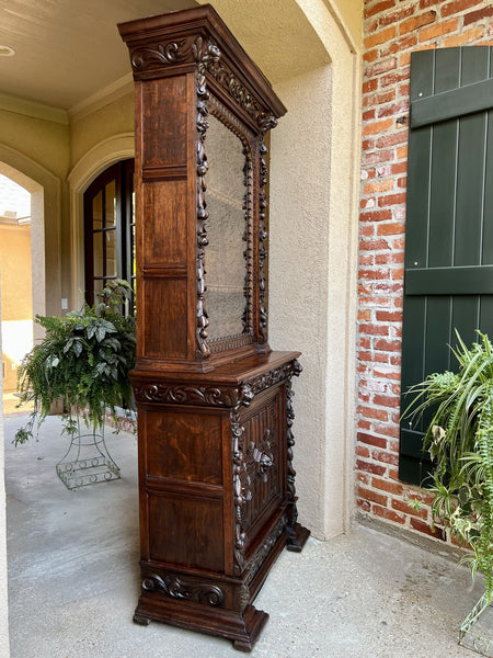 19th century French Bookcase Cabinet Carved Oak Black Forest Renaissance Display