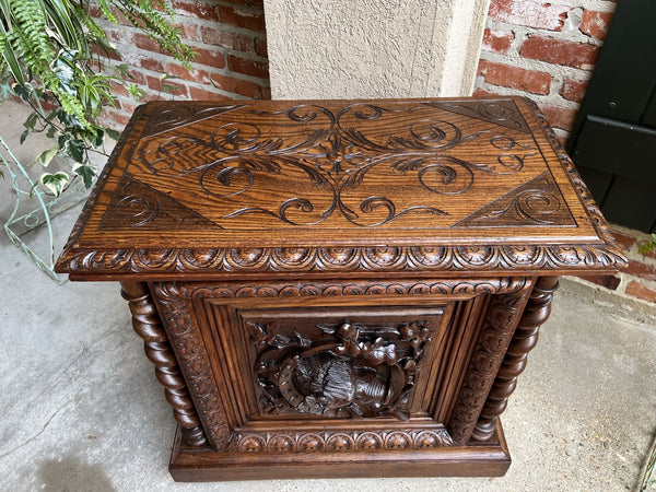 19th century French Carved Wine Cellarette Cabinet Black Forest Chest Hog Boar