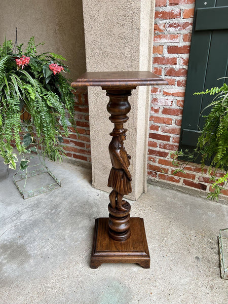 Antique French Pedestal Plant Stand Display Breton Brittany Carved Oak Baluster