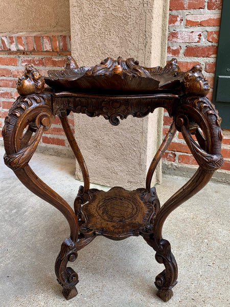 19th century French Carved Oak Sofa Dessert Table Serving Tray Louis XV Cherub