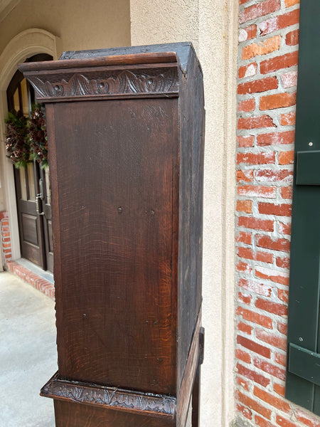 19th century Antique English Cabinet Bookcase Carved Oak Pegged Cupboard