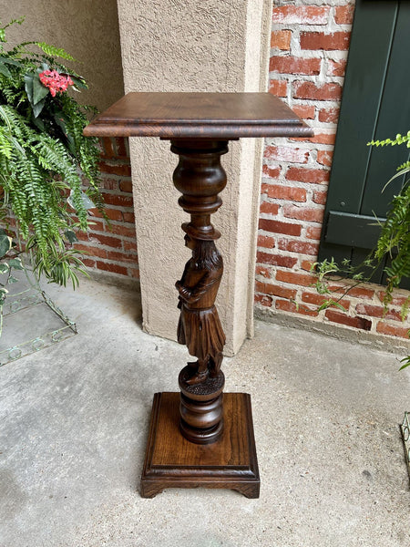 Antique French Pedestal Plant Stand Display Breton Brittany Carved Oak Baluster