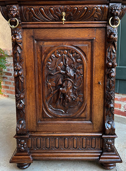 19th century French Carved Oak Hunt Cabinet Confiturier Black Forest Fox